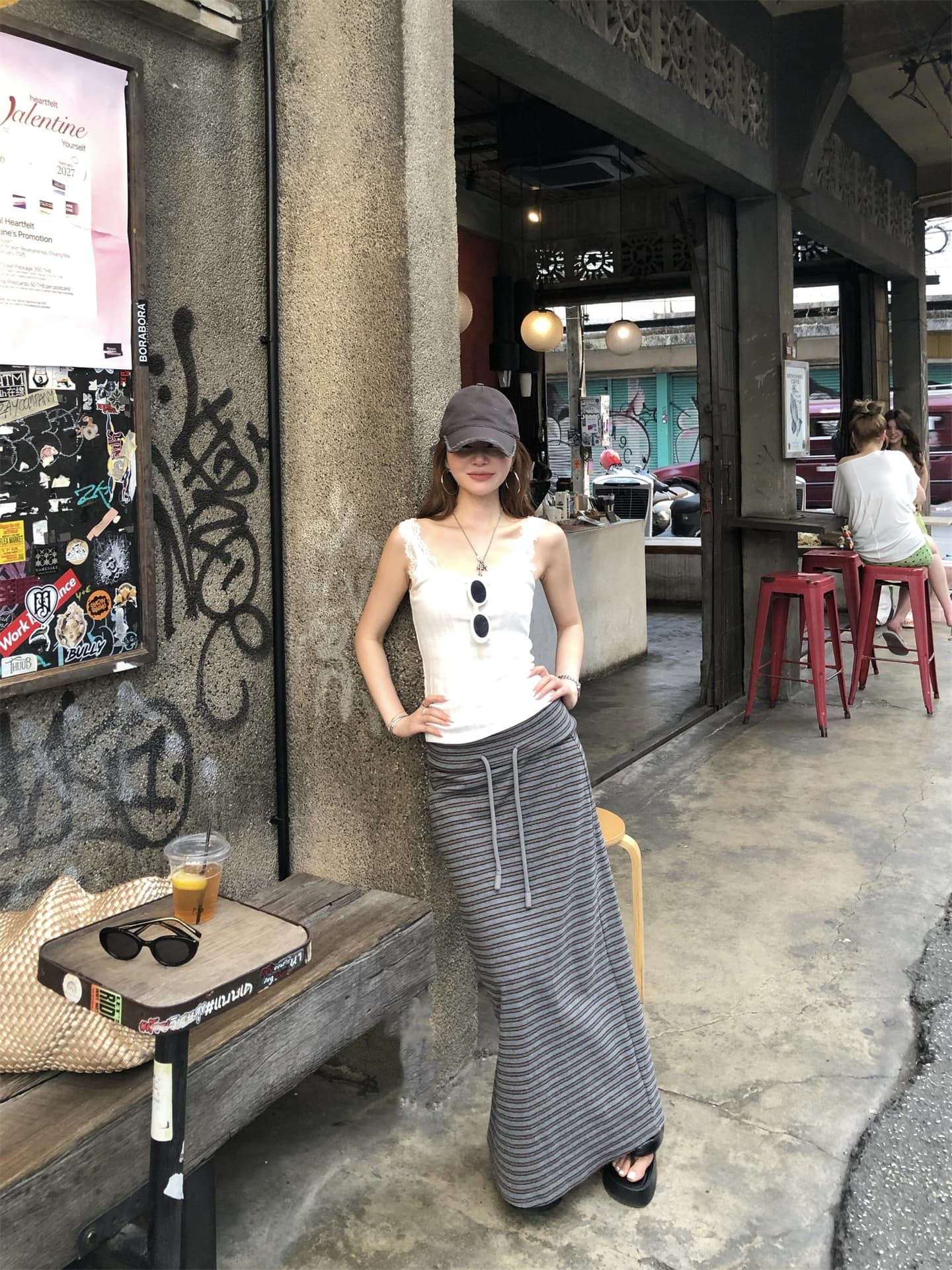 고급 스트라이프 A라인 스커트 상세 이미지 5