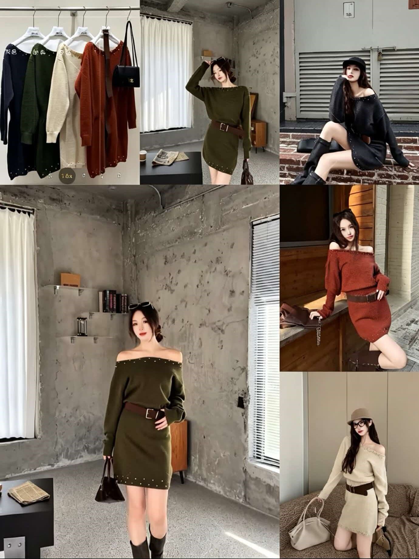 오프숄더 진주 장식 니트 원피스 (4color) 상세 이미지 7