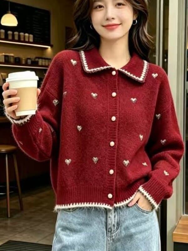 러블리 하트 폴드 칼라 가디건 (3color) 상세 이미지 3