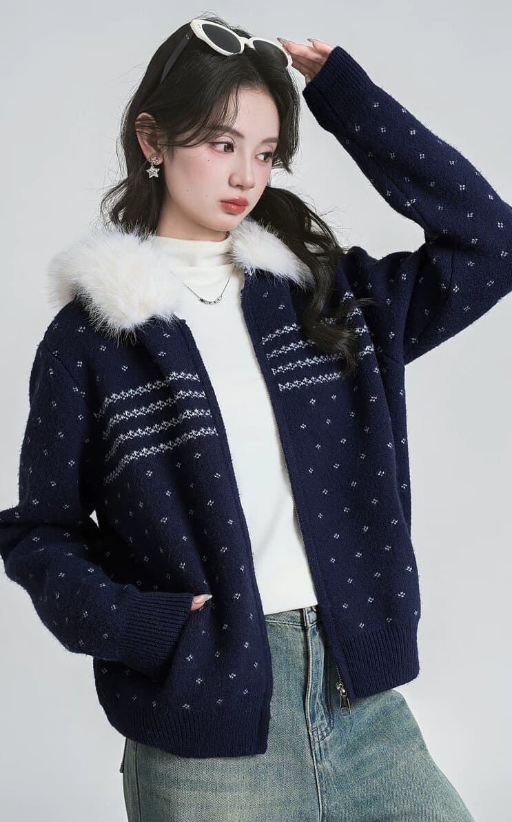 페어아일 모피 칼라 후드 가디건 (3color) 상세 이미지 7