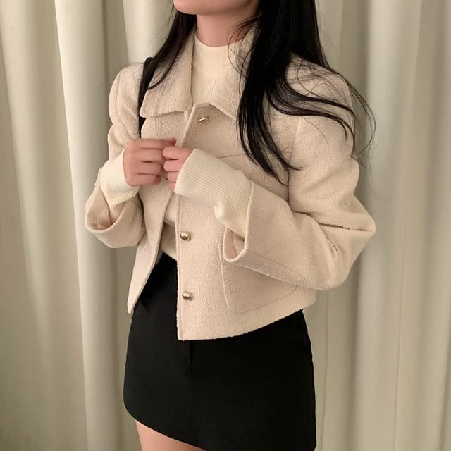 레트로 폴드 칼라 금속 버튼 울 코트 (3color) 상세 이미지 46