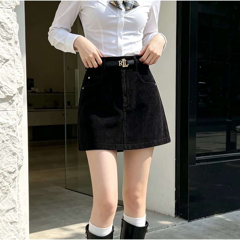 레트로 코듀로이 하이웨이스트 A라인 미니 스커트 (3color) 상세 이미지 28