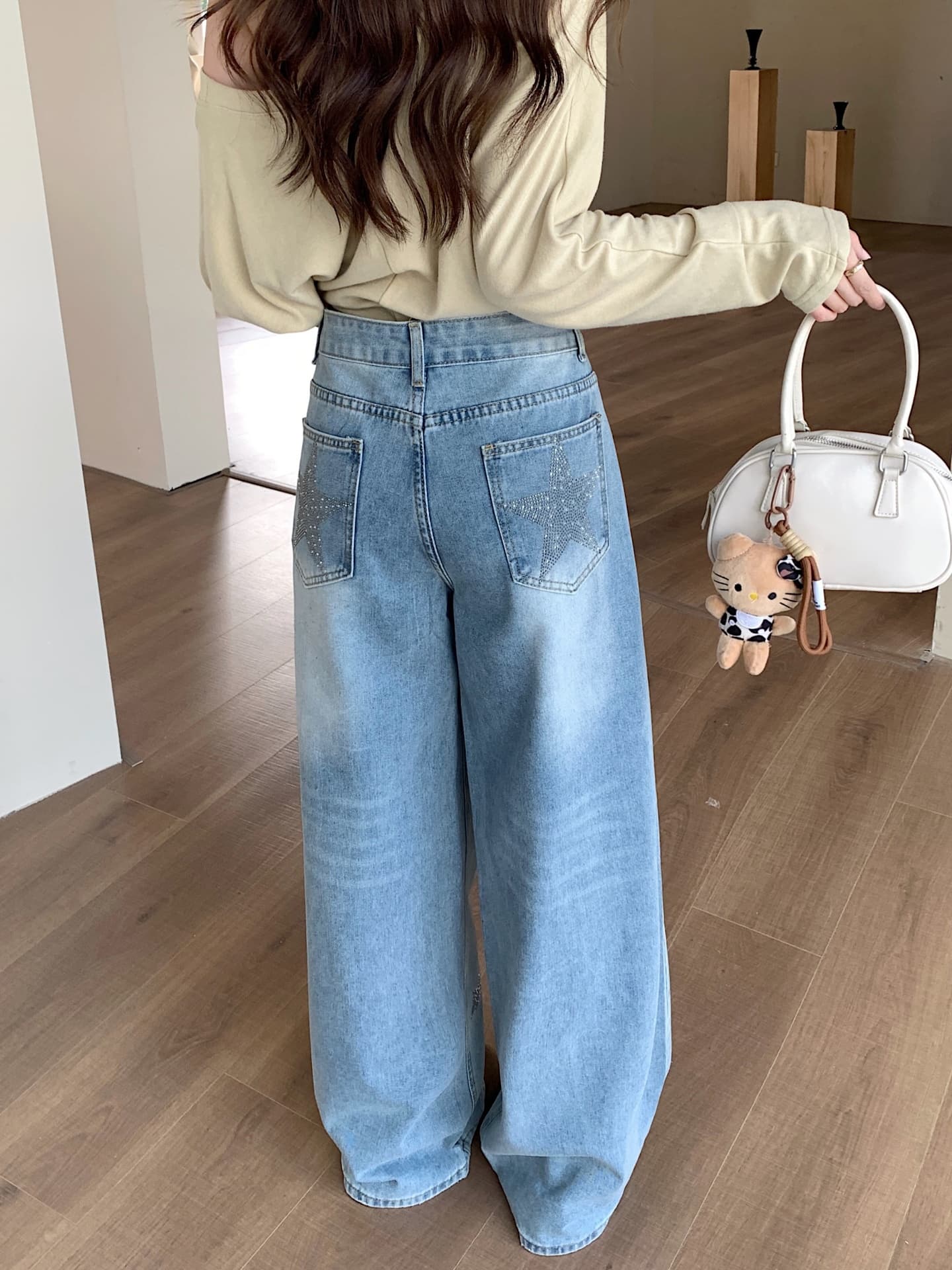 스타일 워싱 별 장식 스트레이트 데님 팬츠 상세 이미지 17