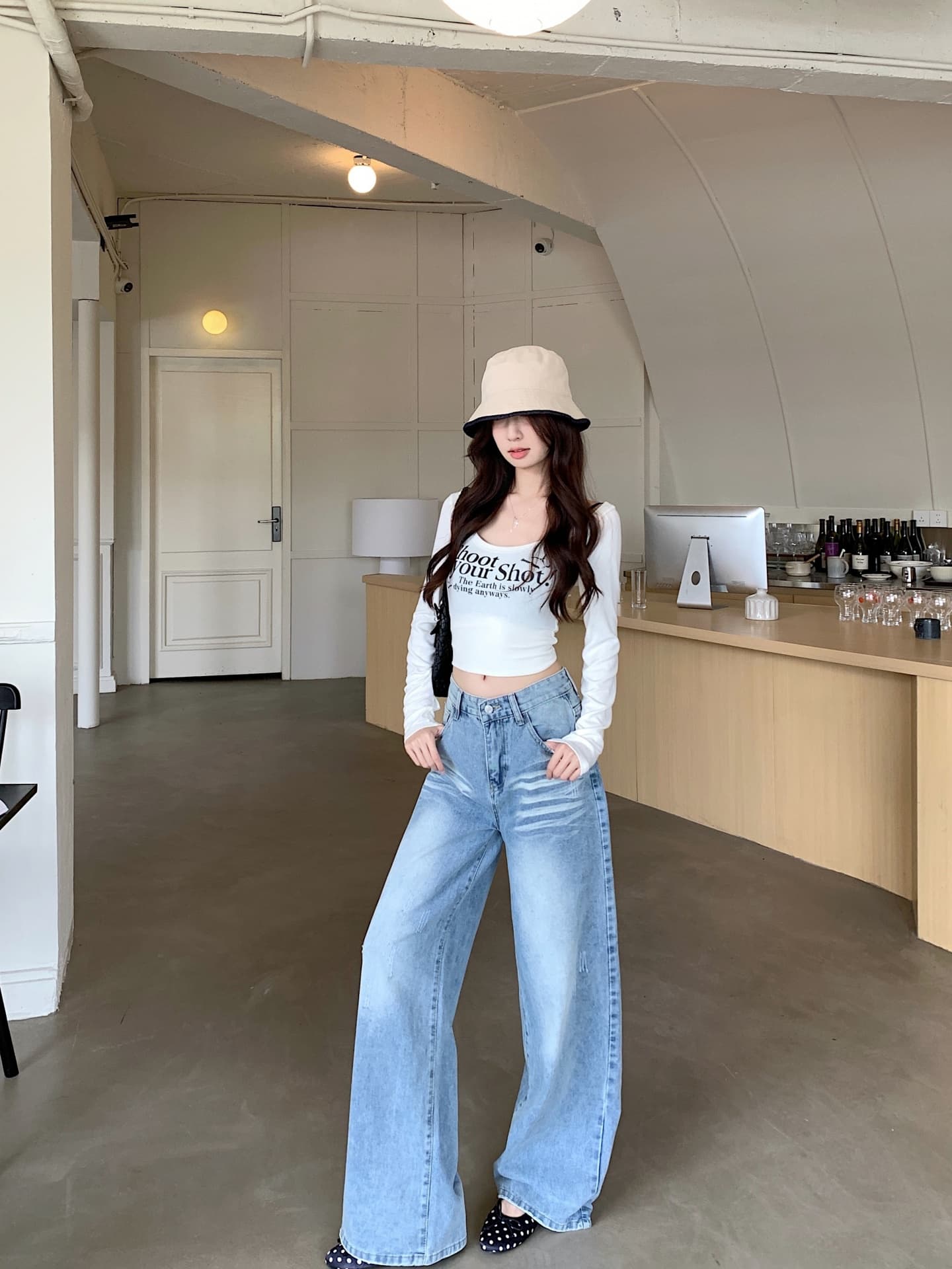 크로스 스터드 워싱 스트레이트 데님 팬츠 상세 이미지 10