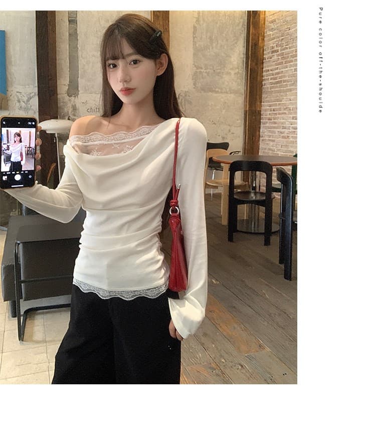 레이스 원숄더 긴소매 티셔츠 상세 이미지 7
