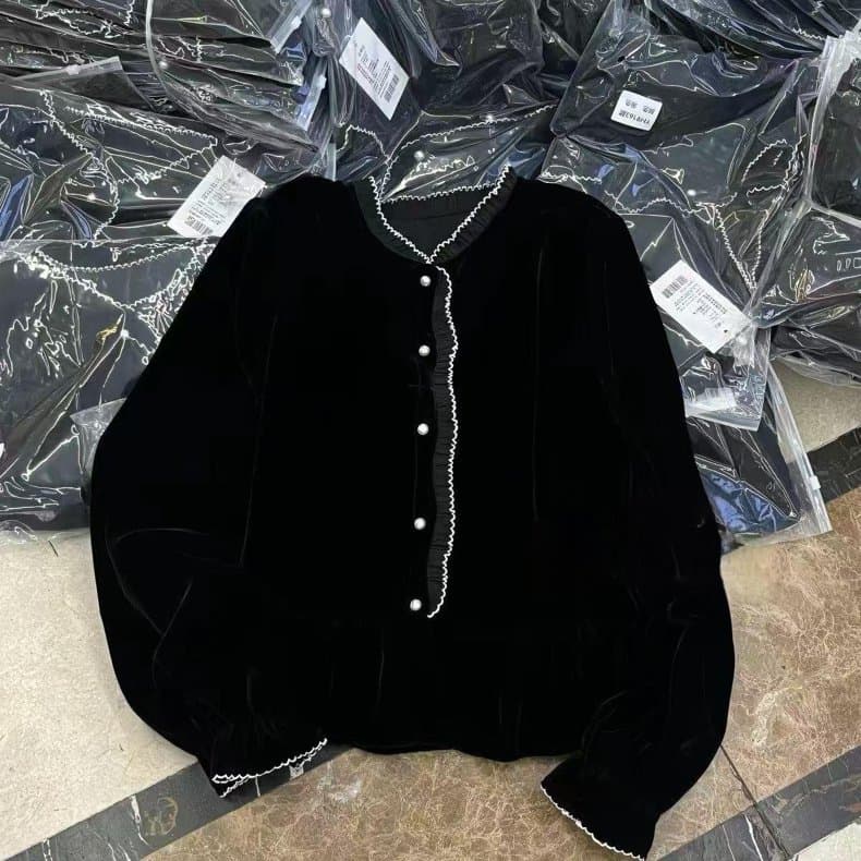 벨벳 퍼프소매 가디건 상세 이미지 2