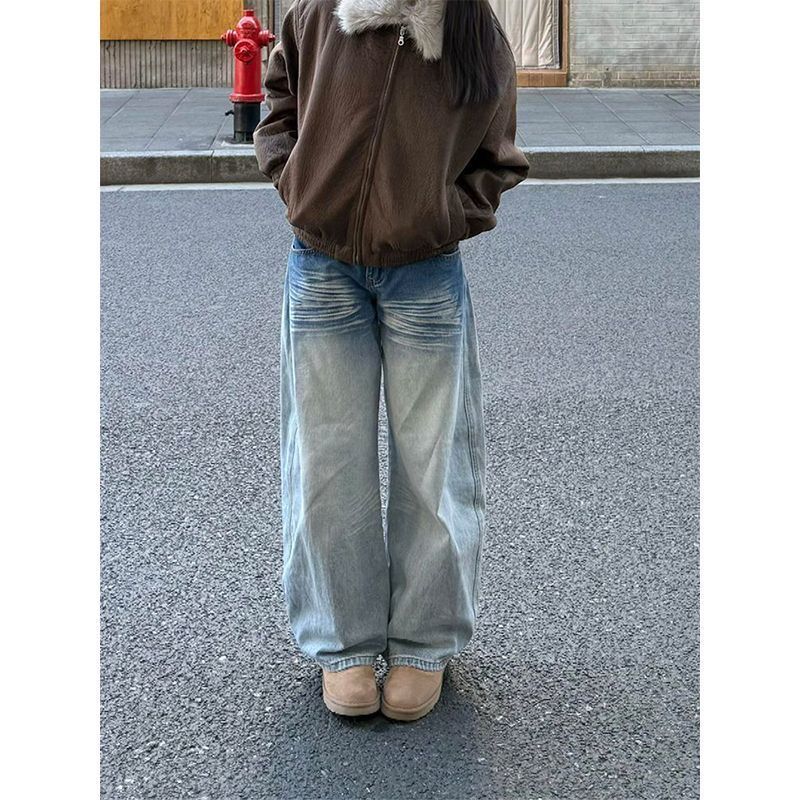 아메리칸 레트로 워싱 커브드 와이드 데님 팬츠 상세 이미지 5
