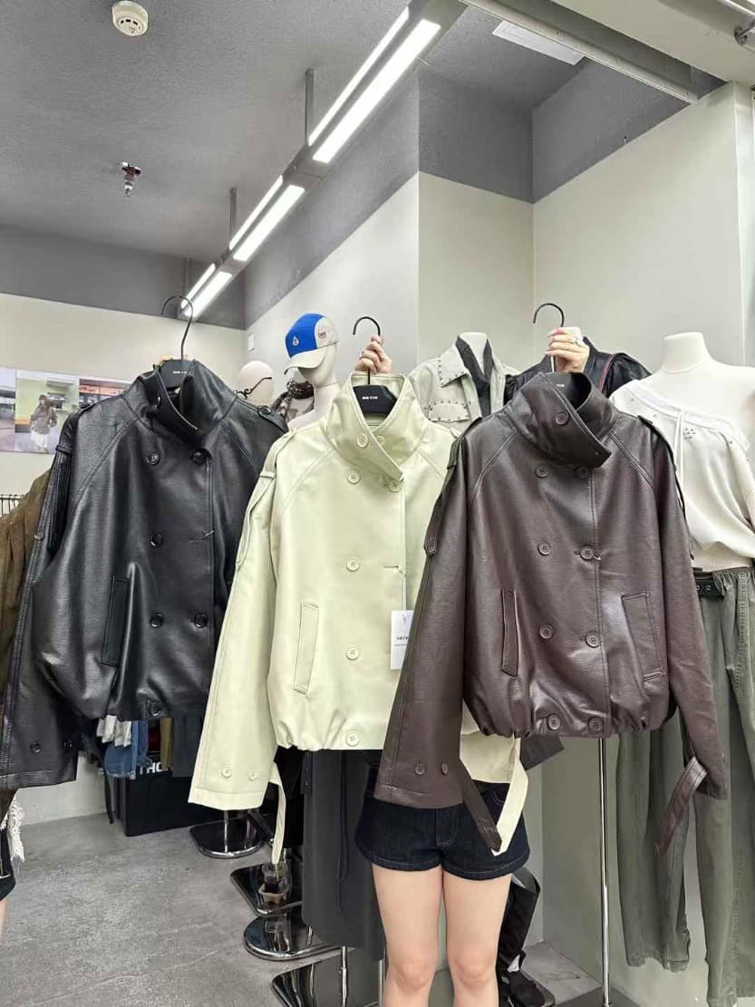 크롭 레더 하이넥 더블버튼 트렌치 자켓 (3color) 상세 이미지 8