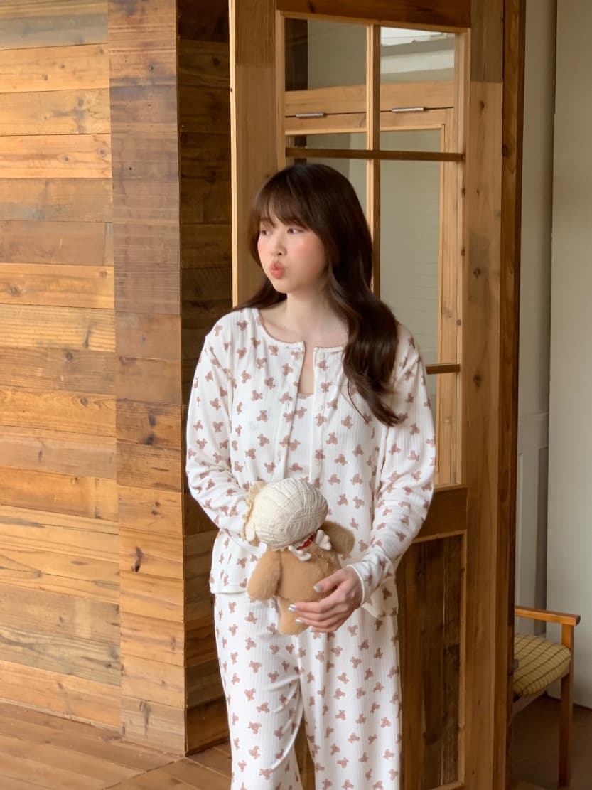 미니 베어 나시 라운드 단추 긴팔 긴바지 파자마 3세트 상세 이미지 8