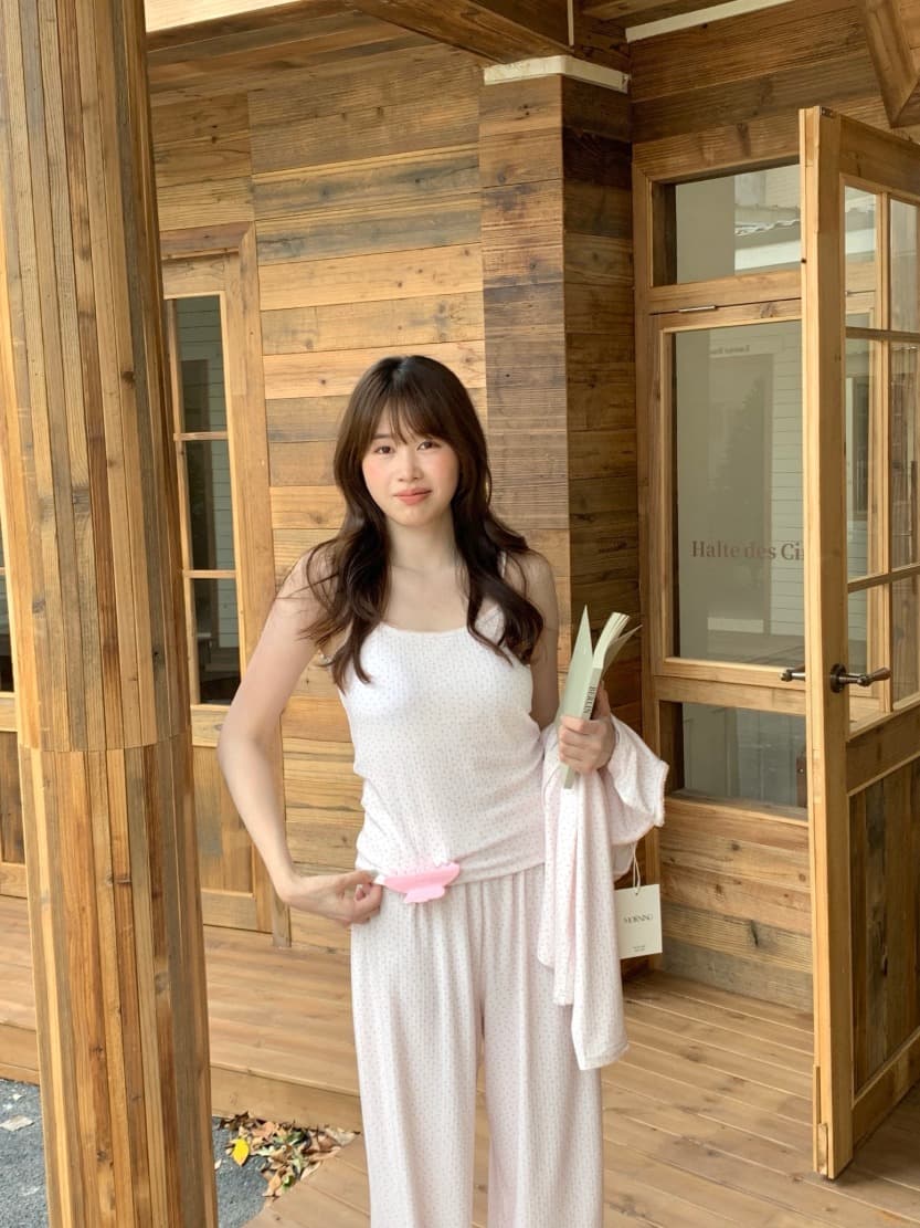 러블리 잔꽃 나시 라운드넥 긴팔 팬츠 파자마 3종 세트 상세 이미지 15