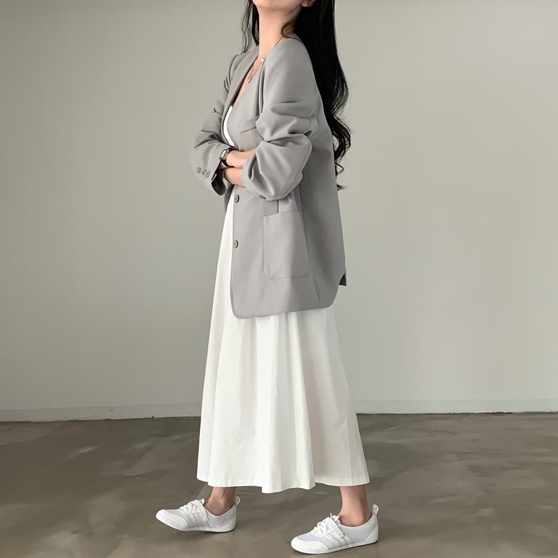 프리미엄 블랙 A라인 중장원피스 상세 이미지 8