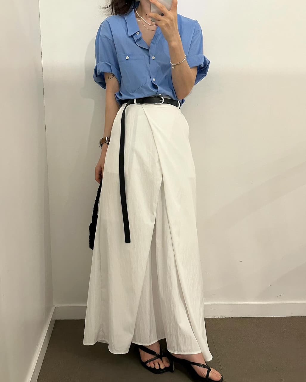 비대칭 디자인 A라인 고 waist 반신 스커트 상세 이미지 6