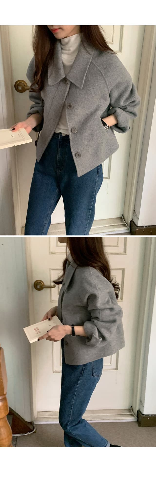 폴드 칼라 단추 울 코트 (4color) 상세 이미지 10