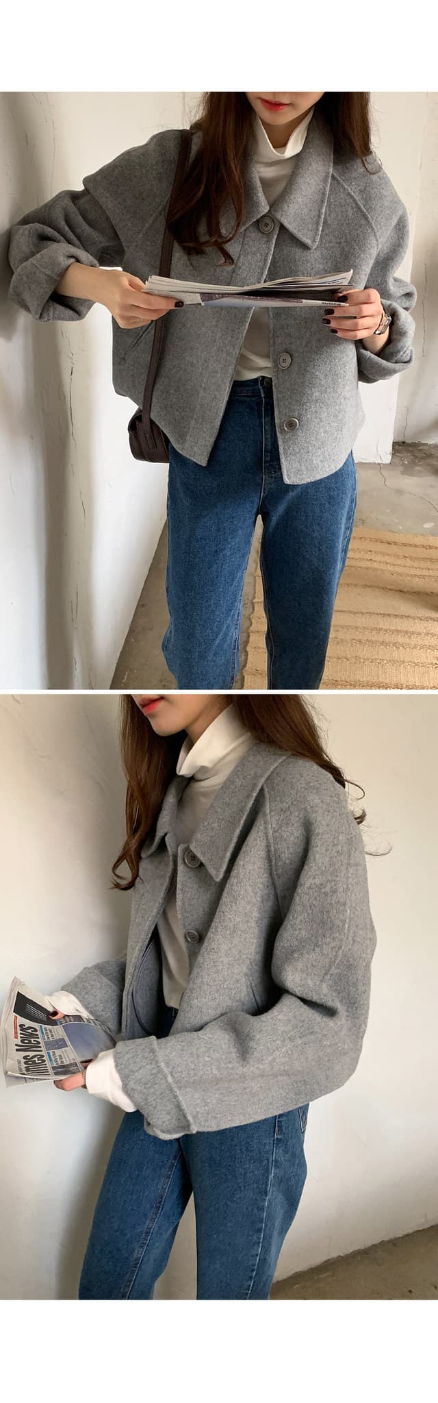 폴드 칼라 단추 울 코트 (4color) 상세 이미지 11