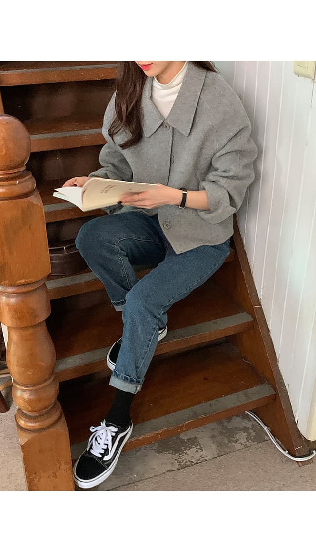 폴드 칼라 단추 울 코트 (4color) 상세 이미지 15