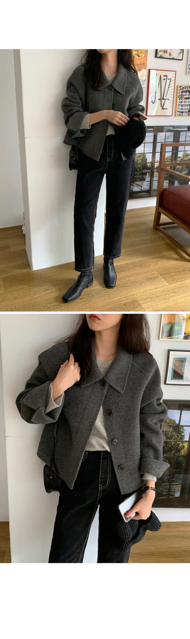 폴드 칼라 단추 울 코트 (4color) 상세 이미지 22