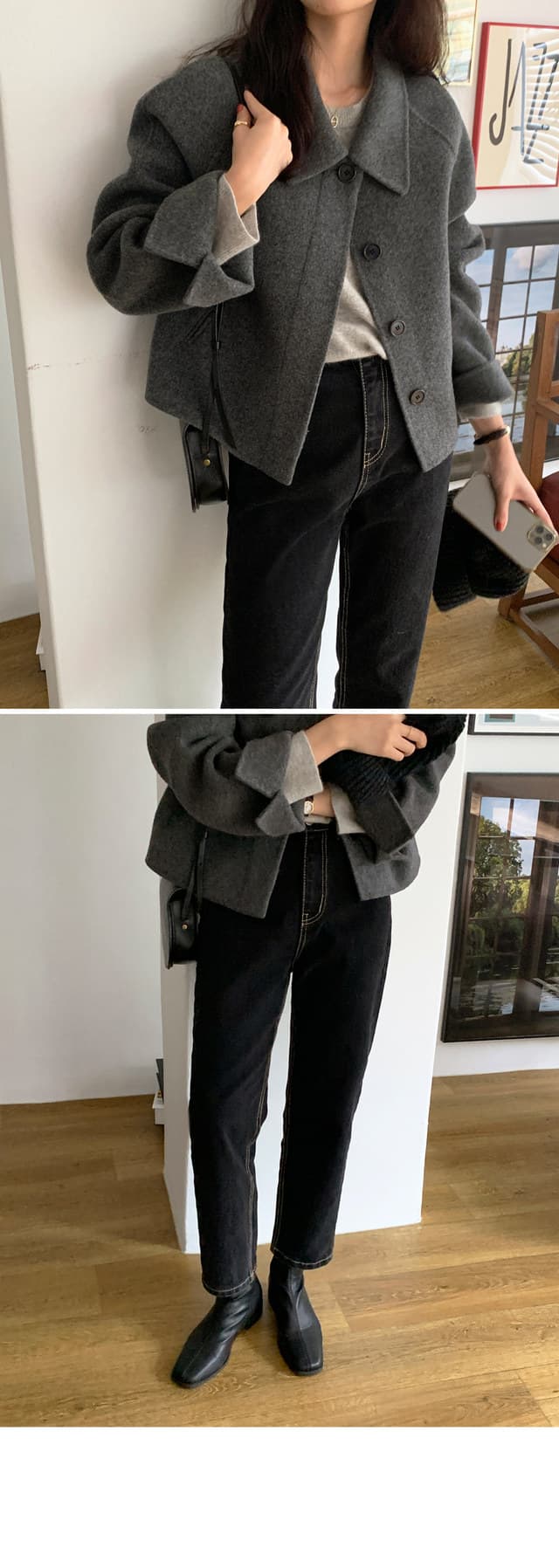 폴드 칼라 단추 울 코트 (4color) 상세 이미지 23