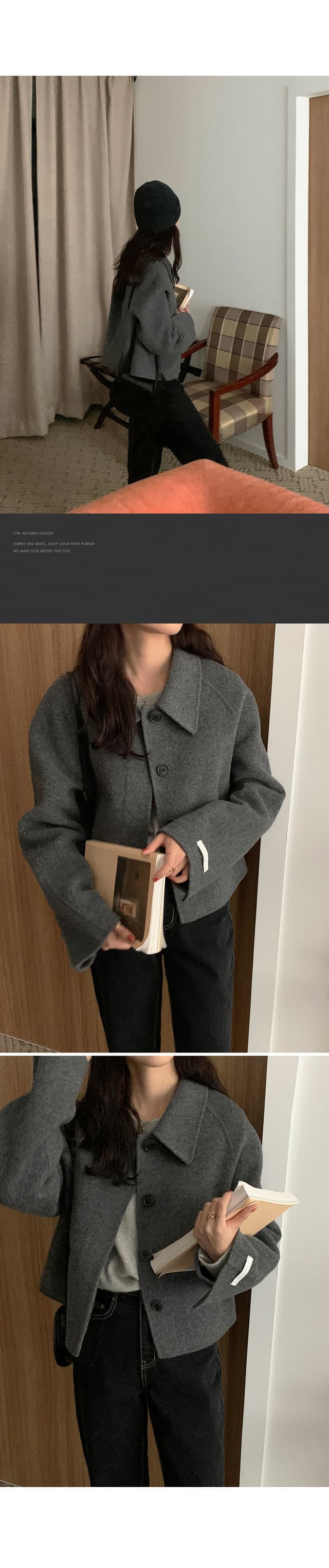 폴드 칼라 단추 울 코트 (4color) 상세 이미지 25