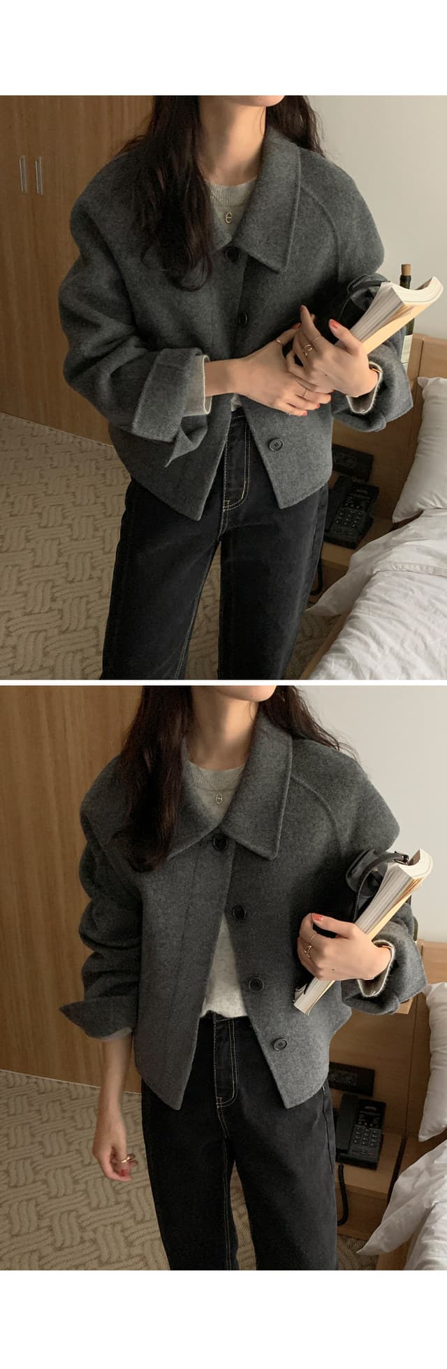 폴드 칼라 단추 울 코트 (4color) 상세 이미지 30