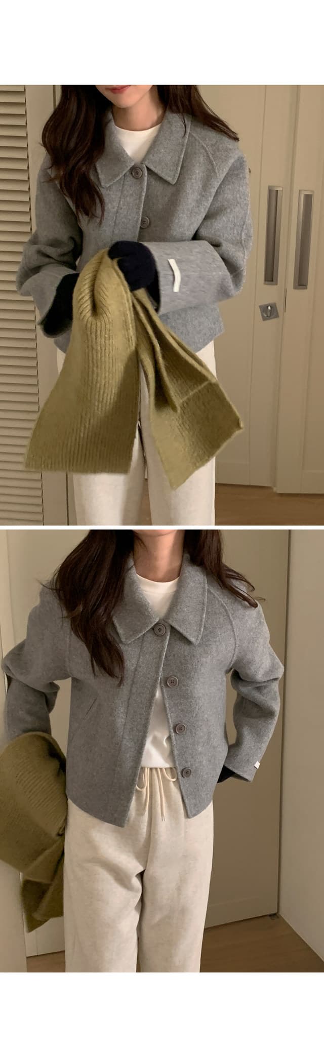 폴드 칼라 단추 울 코트 (4color) 상세 이미지 32
