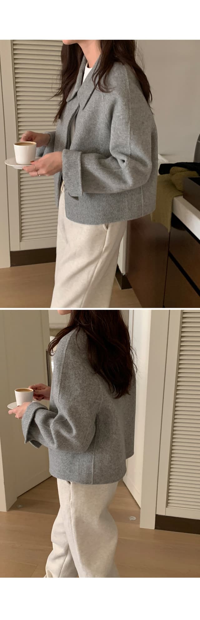 폴드 칼라 단추 울 코트 (4color) 상세 이미지 37
