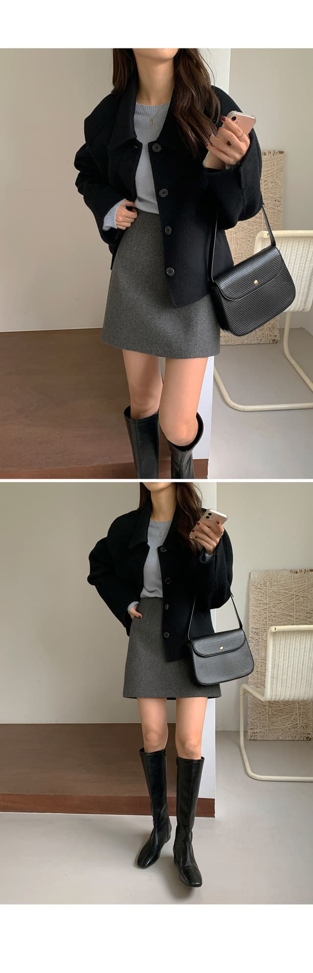 폴드 칼라 단추 울 코트 (4color) 상세 이미지 44