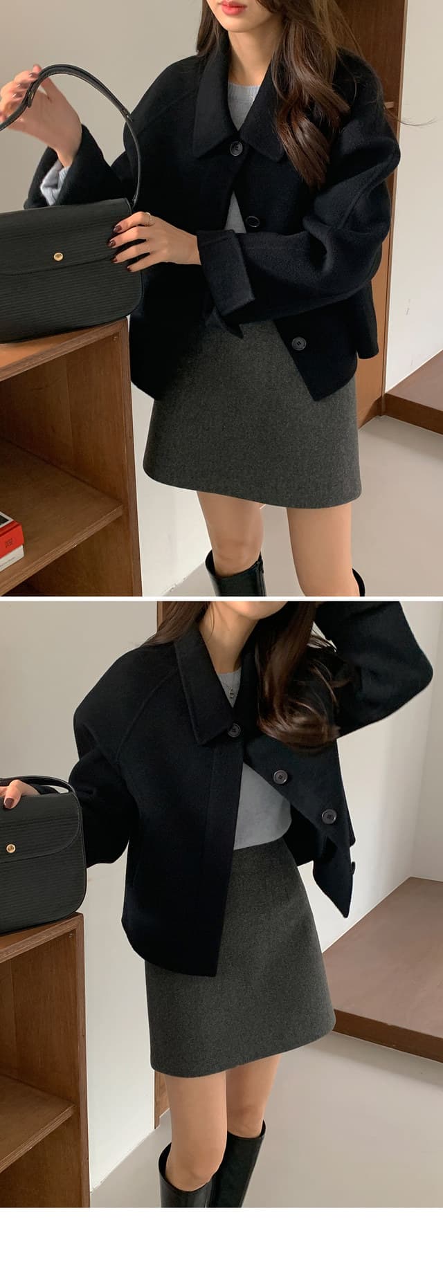 폴드 칼라 단추 울 코트 (4color) 상세 이미지 47