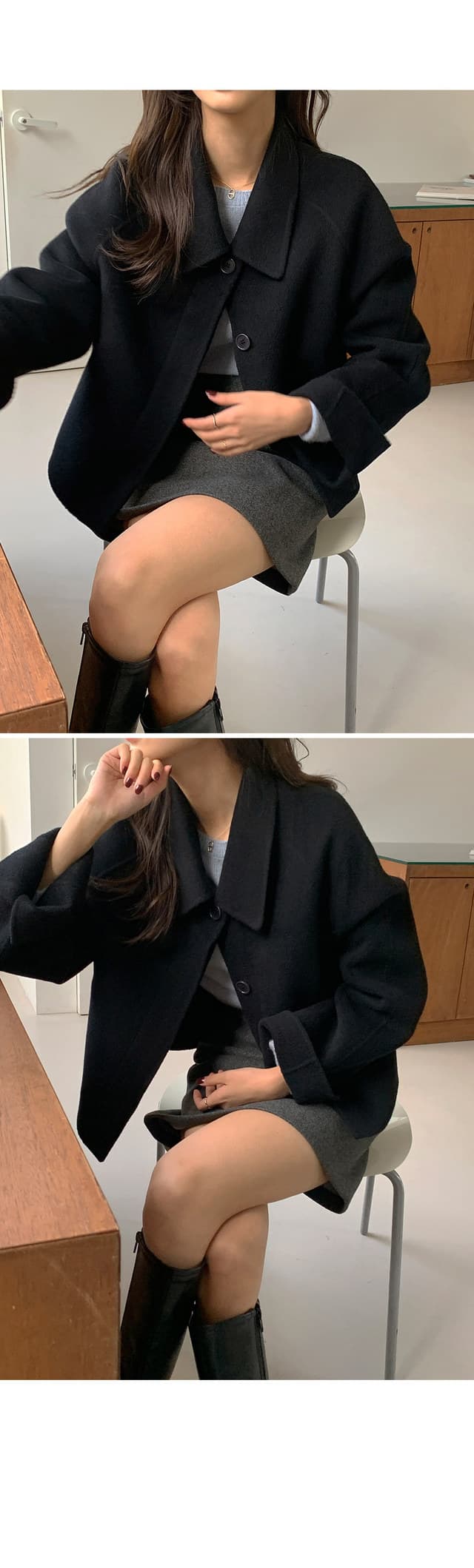 폴드 칼라 단추 울 코트 (4color) 상세 이미지 50