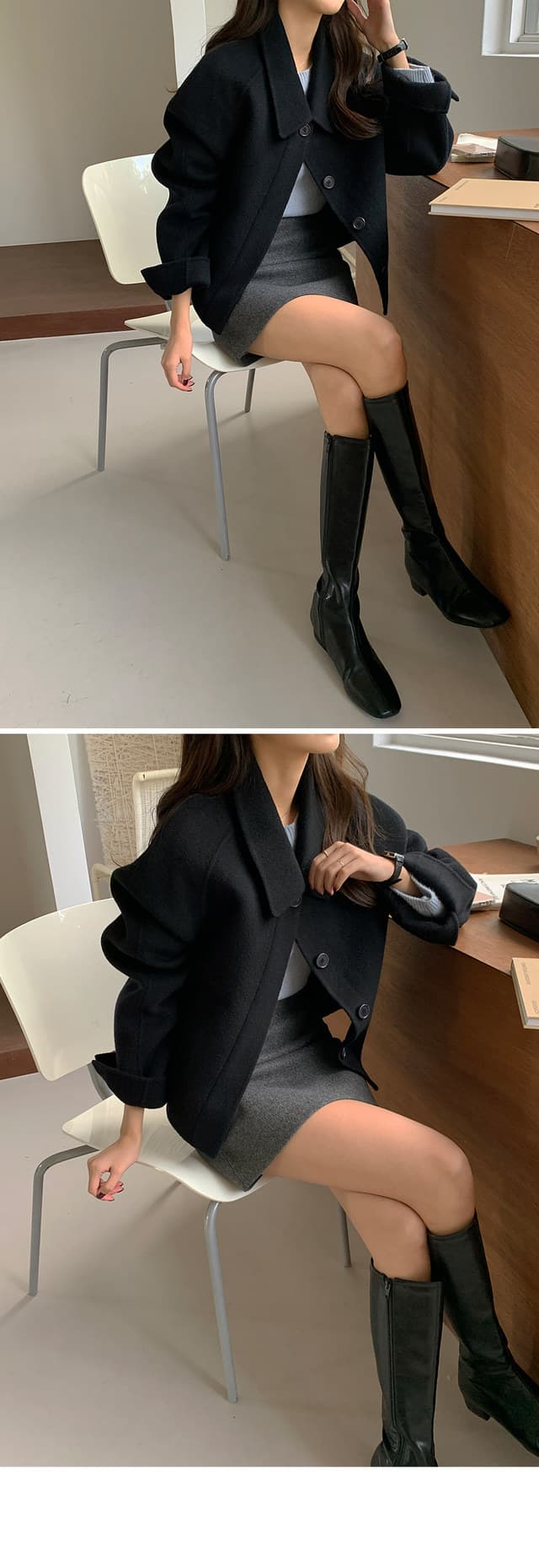 폴드 칼라 단추 울 코트 (4color) 상세 이미지 51