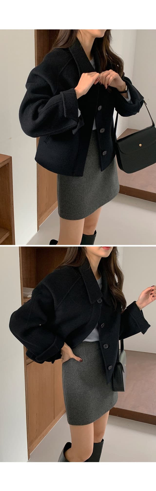 폴드 칼라 단추 울 코트 (4color) 상세 이미지 52