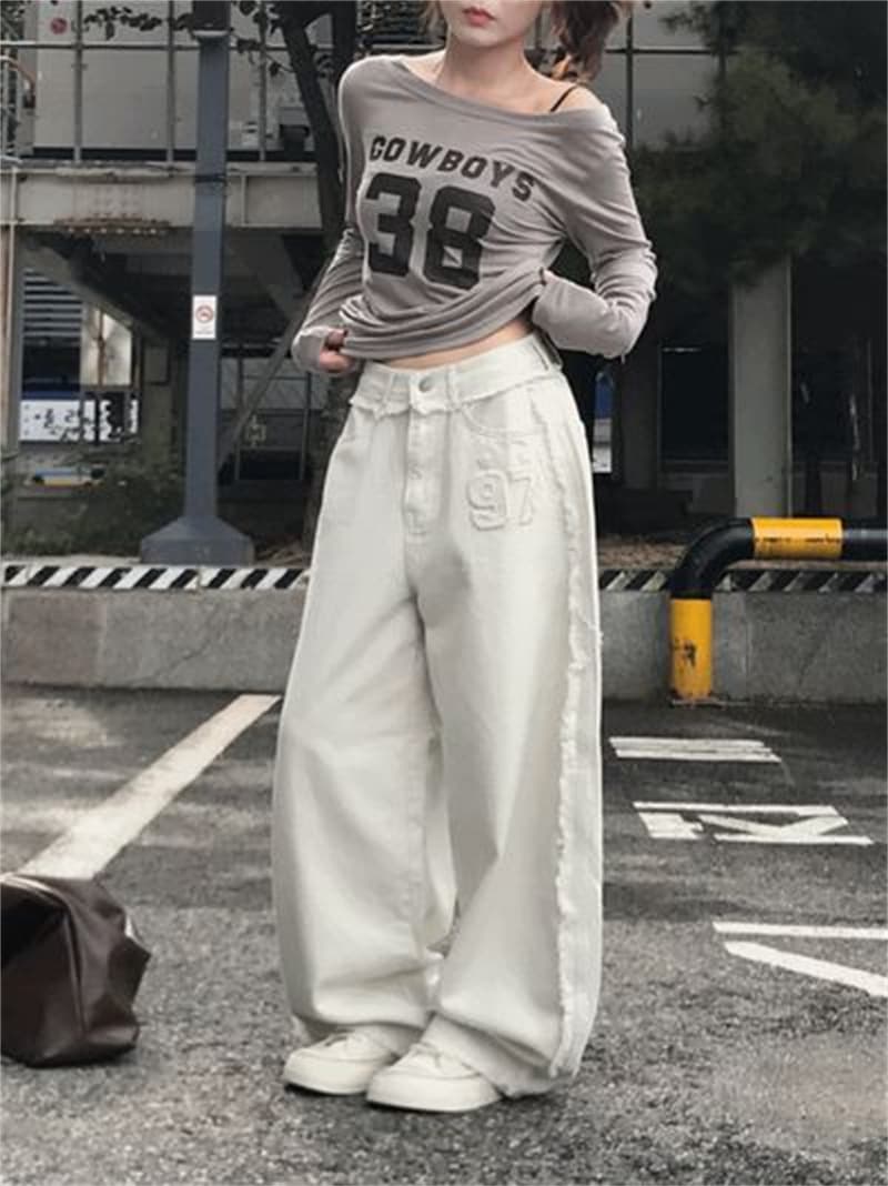 레터링 디테일 와이드 팬츠