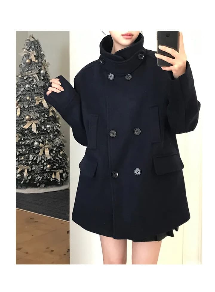더블 버튼 폴드 칼라 미디 코트 상세 이미지 5