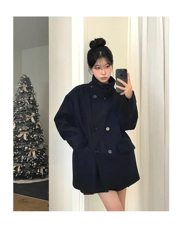 더블 버튼 폴드 칼라 미디 코트 상세 이미지 6