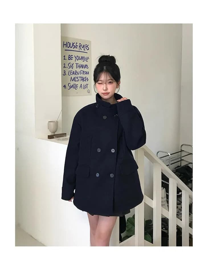 더블 버튼 폴드 칼라 미디 코트 상세 이미지 8