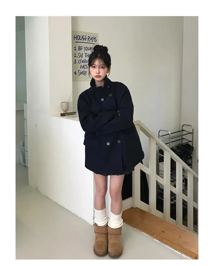 더블 버튼 폴드 칼라 미디 코트 상세 이미지 12