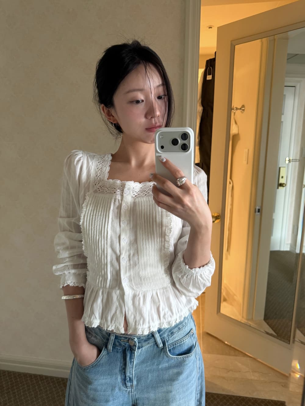 한국인기 컷아웃 디자인 워싱 블루 데님 팬츠 상세 이미지 30