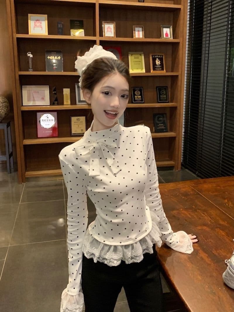 폴라 도트 레이스 티셔츠 상세 이미지 12