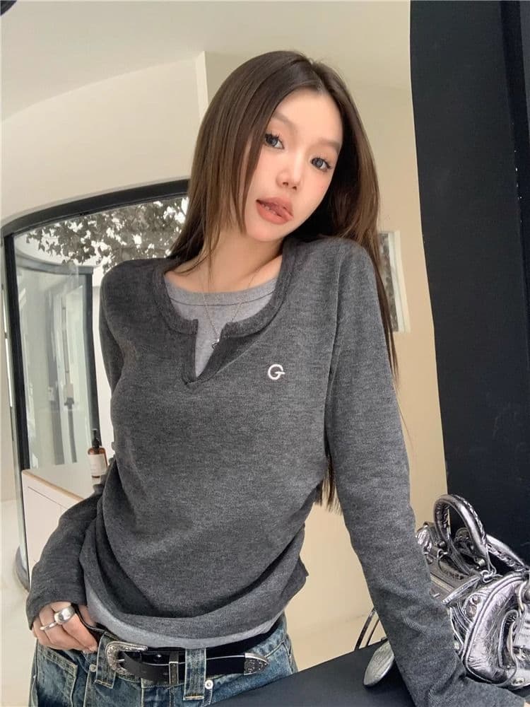 레이어드 디자인 긴소매 티셔츠 상세 이미지 2