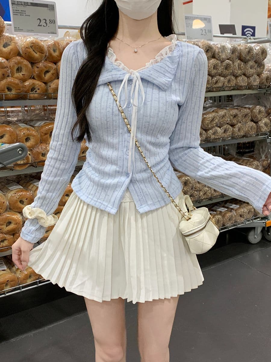 레이스 레이어드 긴소매 크롭 티셔츠 상세 이미지 7