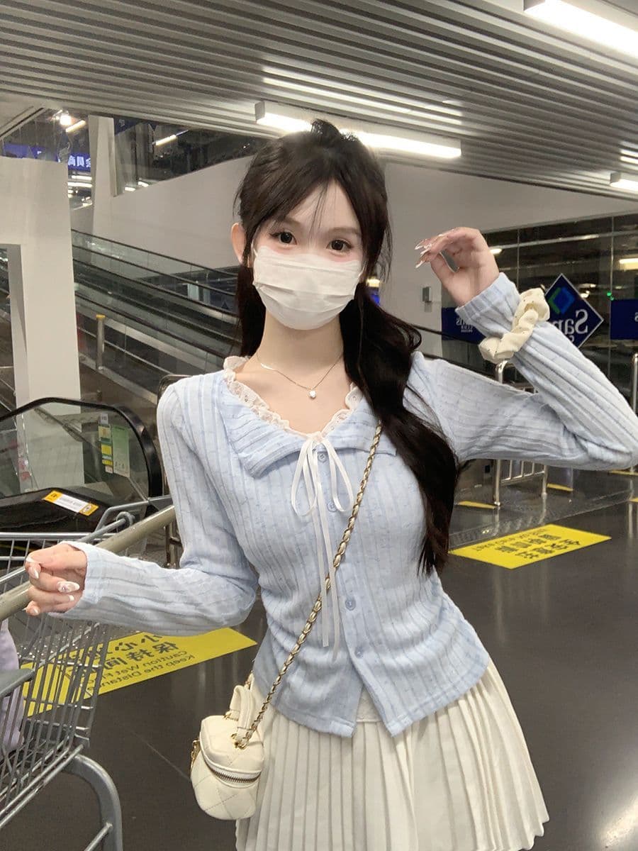 레이스 레이어드 긴소매 크롭 티셔츠 상세 이미지 14