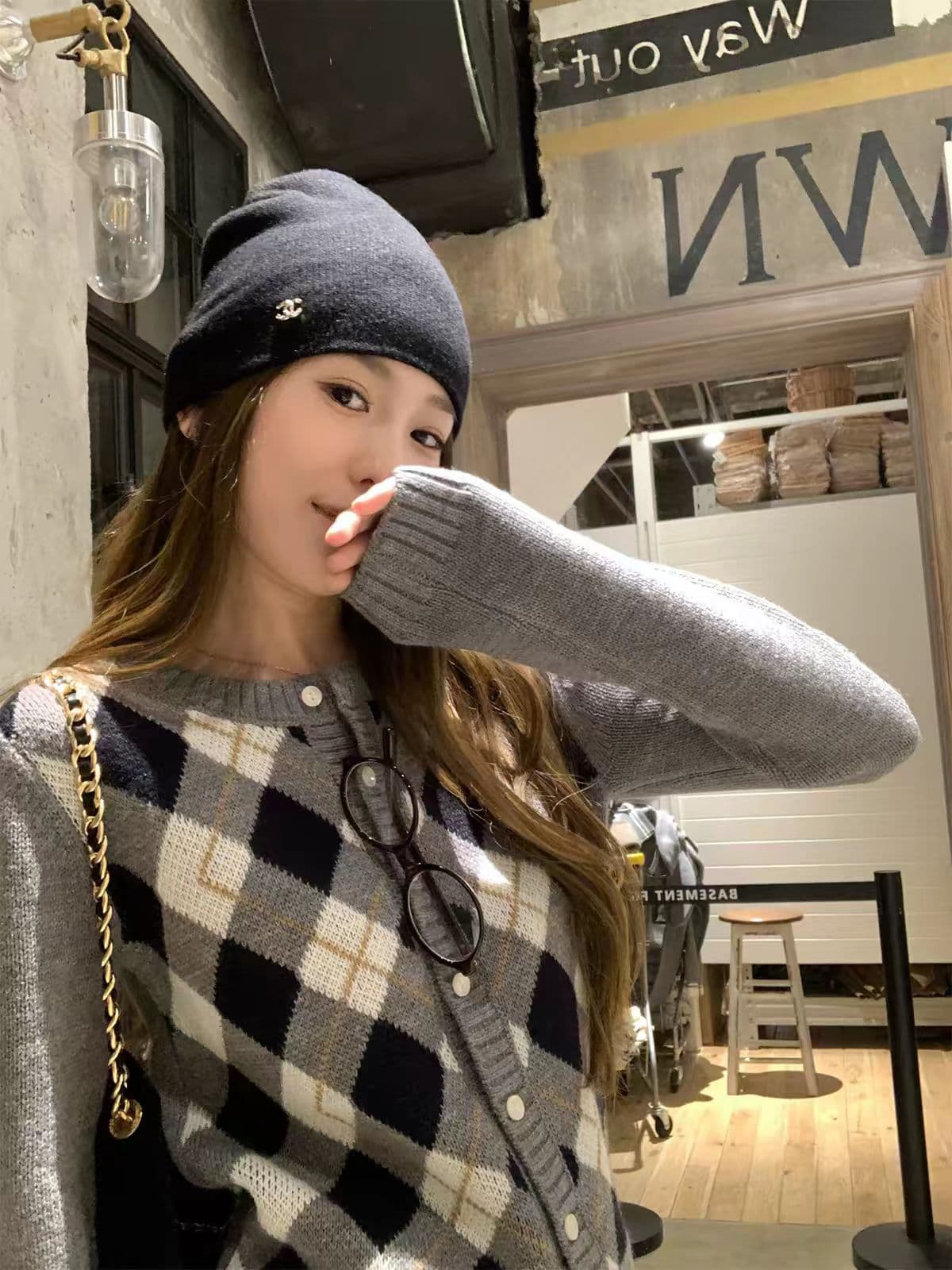 프레피 스타일 라운드넥 가디건