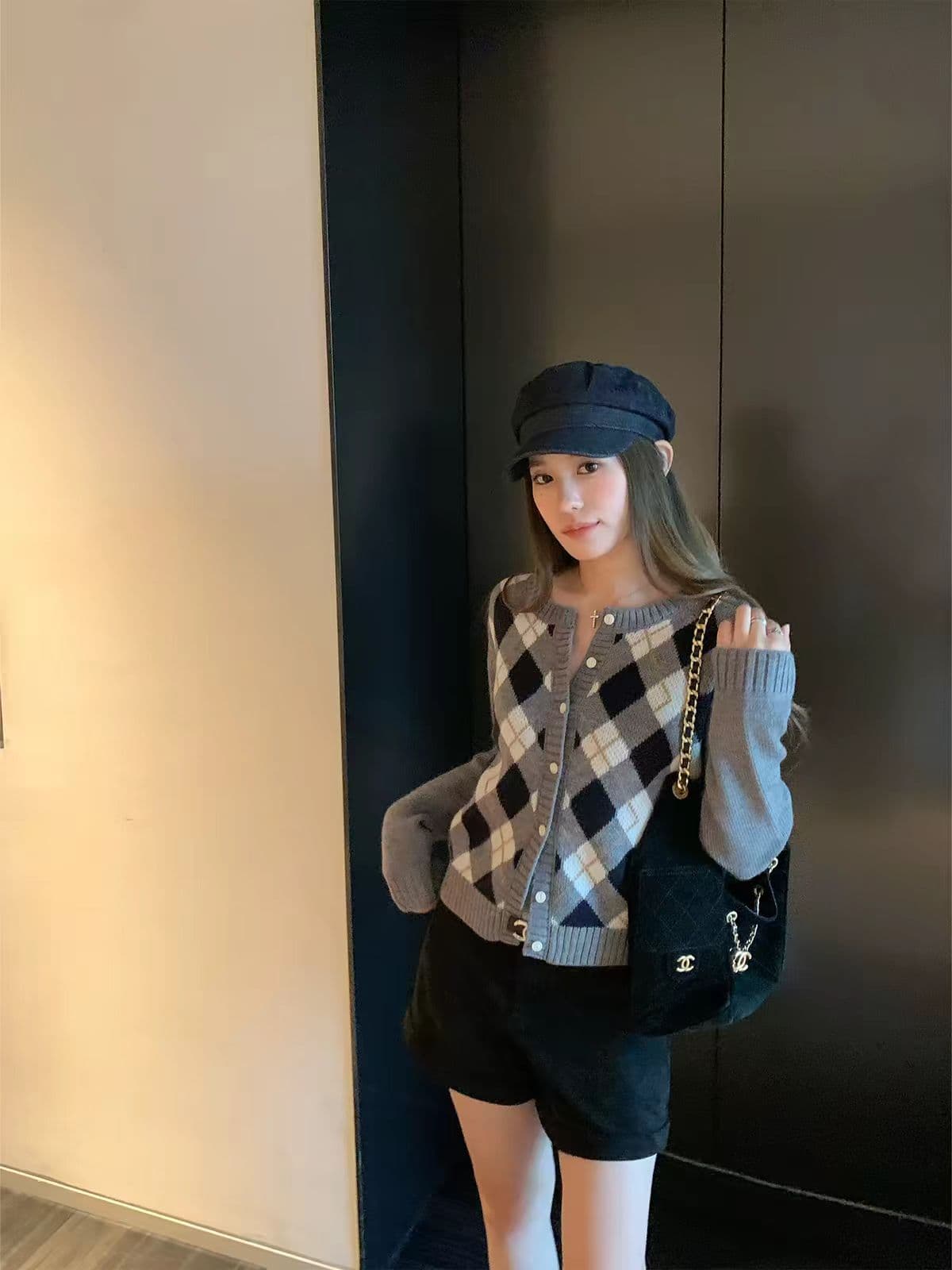 프레피 스타일 라운드넥 가디건 상세 이미지 1