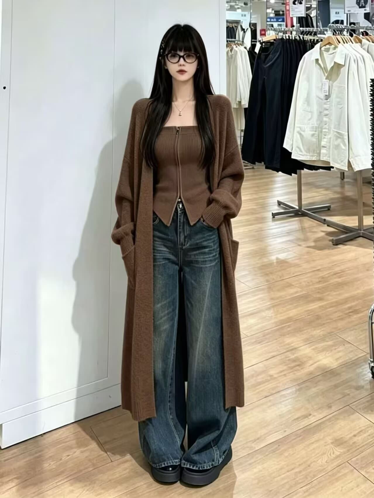 루즈핏 롱 가디건 튜브탑 세트 (3color) 상세 이미지 2