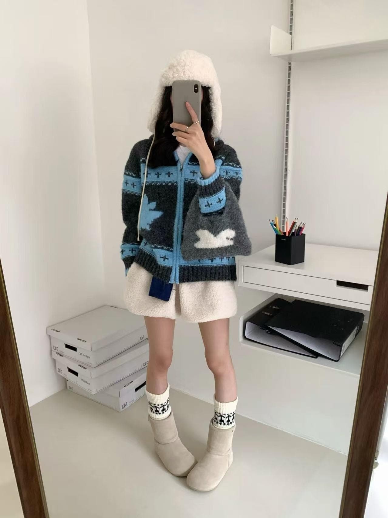 레트로 단풍잎 자수 후드 가디건 상세 이미지 3