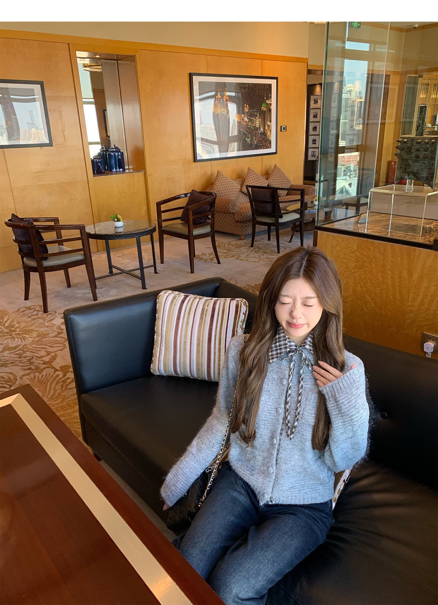 탈부착 체크 폴드 칼라 가디건 (3color) 상세 이미지 20