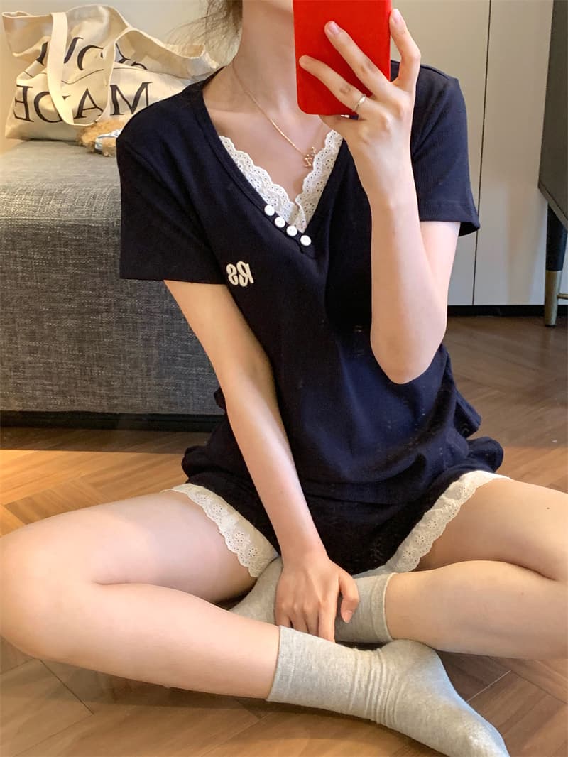 러블리 레이스 컵 내장 홈웨어 세트 상세 이미지 1