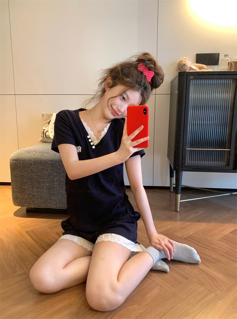 러블리 레이스 컵 내장 홈웨어 세트 상세 이미지 5