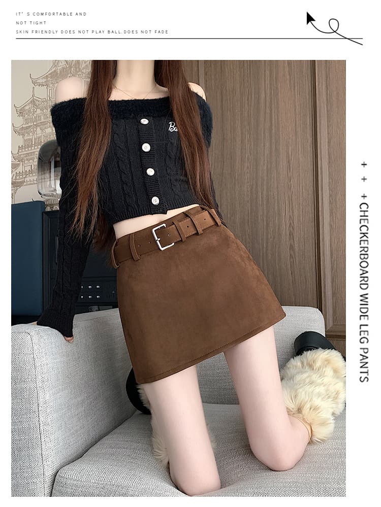 벨트 디테일 스웨이드 미니 스커트 (3color) 상세 이미지 34