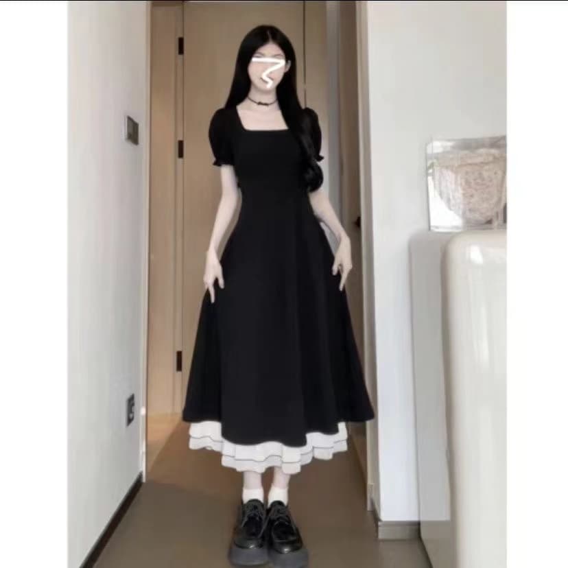지퍼 포인트 배색 반소매 원피스 상세 이미지 7