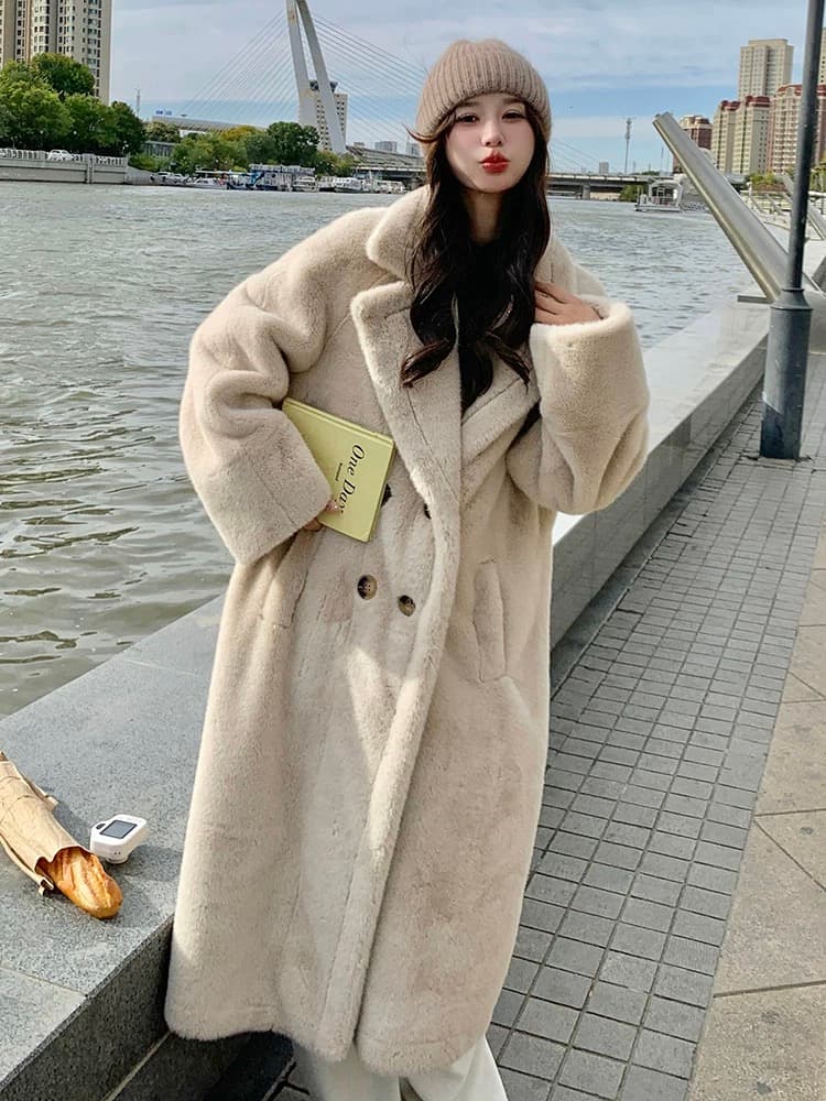 테일러드 칼라 롱 루즈 모피 코트 상세 이미지 2
